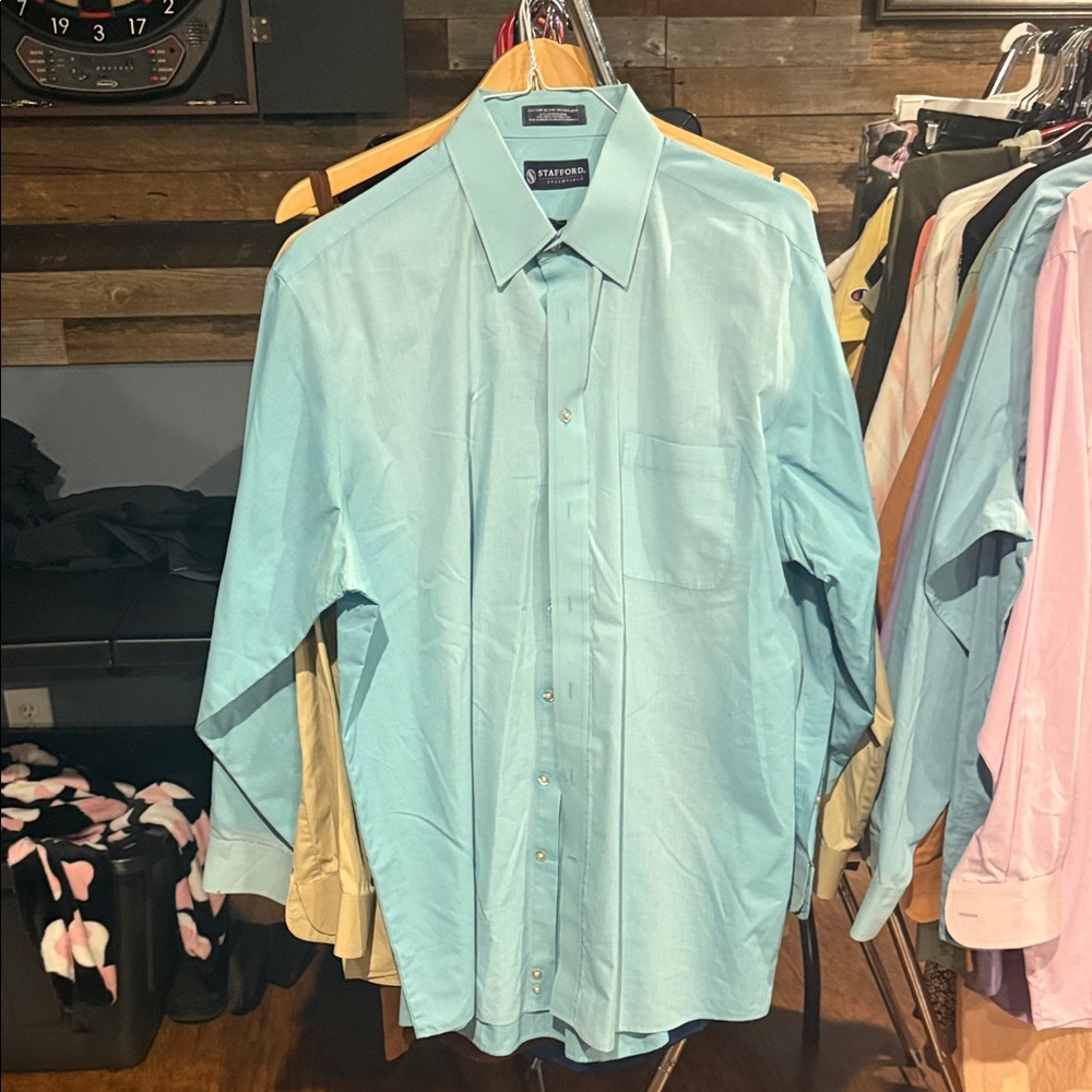 Stafford Men's Aqua Dress Shirt 17-17.5 34/35